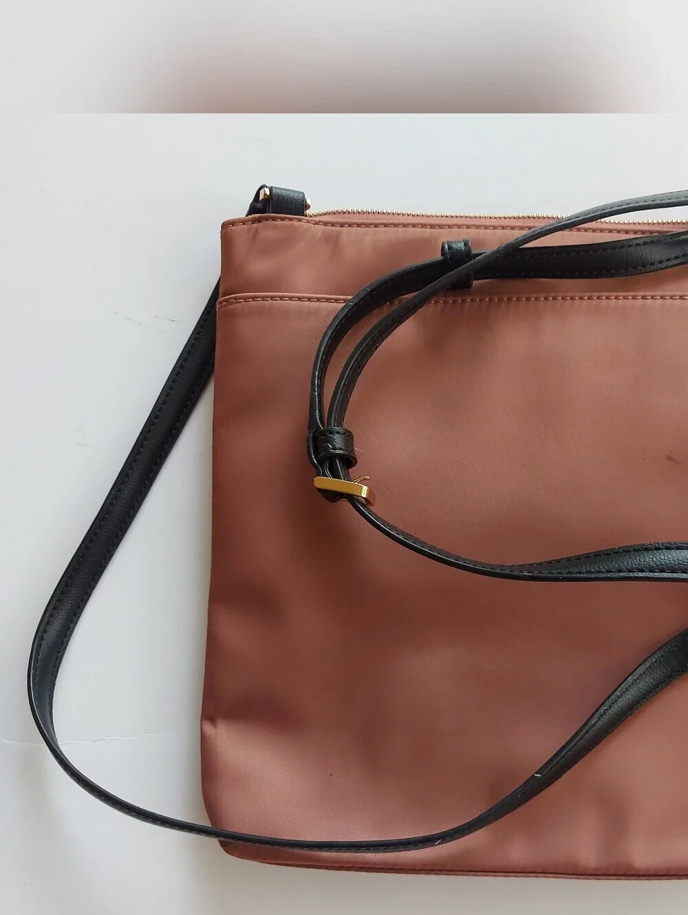 kate spade dusty rose nylon crossbody with black strap